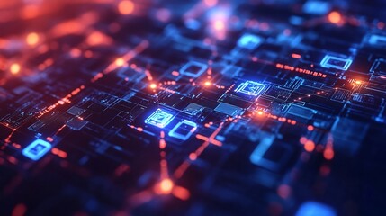 Abstract technology background with circuit board and glowing lights for digital innovation use