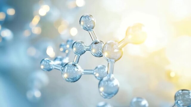 Molecular structure representing peptides, hyaluronic acid and collagen, bioactive skincare ingredients for anti-aging and hydration in advanced cosmetic science and biotechnology