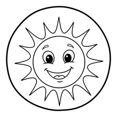 Cute Smiling Sun Coloring Page Vector Illustration