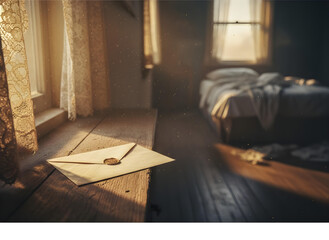 Unopened Letter on Dusty Windowsill at Dawn