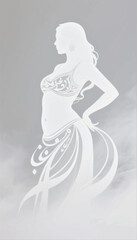 Fototapeta premium Monochrome translucent illustration of a silhouette of a woman in a light silk dress. Vector graphics. EPS.