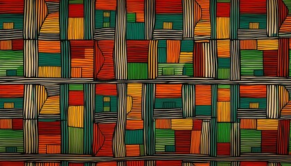african inspired hand drawn square block tiles pattern with simple geometric lines and shapes bright colorful ethnic print wallpaper background design for black history month juneteenth kwanzaa