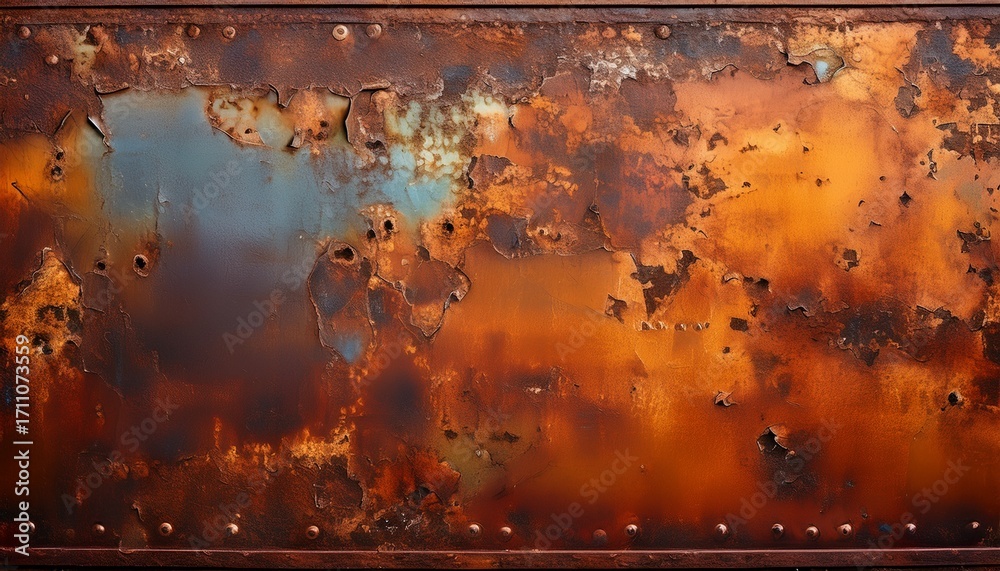 Wall mural tarnished metal plate with layers of fading and stains showcasing rich texture and warm tones surfac