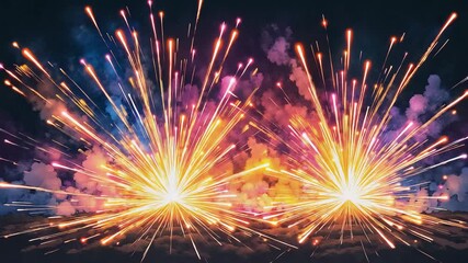 Colorful fireworks exploding in night sky celebrating Lunar New Year  