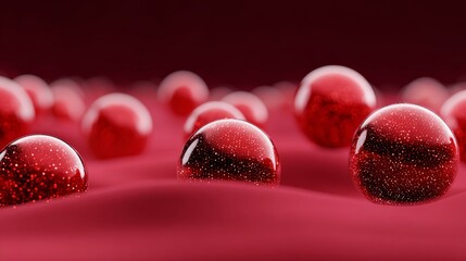 Close up of red spheres on a red background