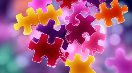 Colorful jigsaw puzzle with a purple piece in the middle