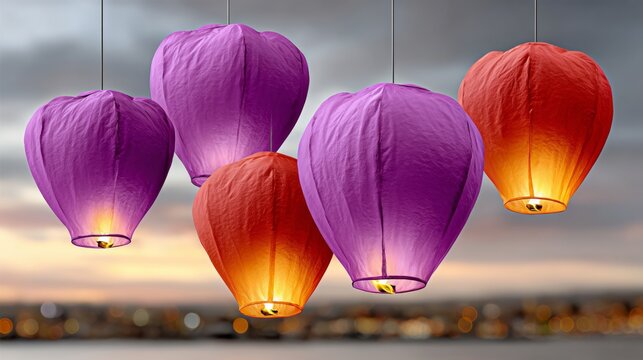 Group of colorful paper lanterns hanging from the ceiling