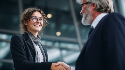 Young Professional Shaking Hands with a Senior Manager