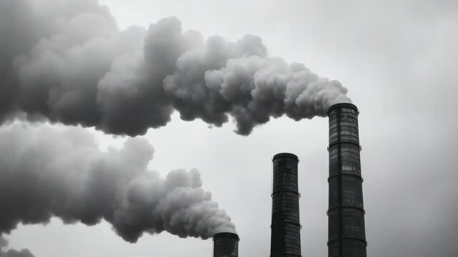 A smoke stack billowing dark smoke into the sky, highlighting air pollution and industrial emissions.