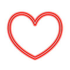 Red neon glowing love heart frame sign isolated on transparent background. 