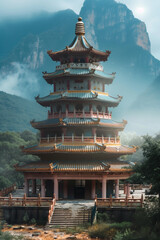 photo-realistic illustration of a Chinese temple