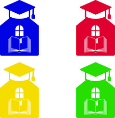 Colorful Education Icons &ndash; School and Learning Logo Set (Red, Blue, Yellow, Green)