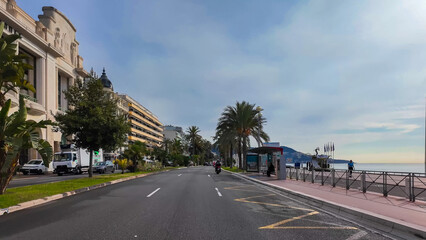 French Riviera. Promenade des Anglais in Nice, Provence-Alpes-Cote d'Azur, France 27 February 2025. 