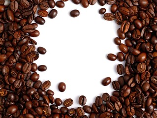 Roasted coffee beans frame on white background