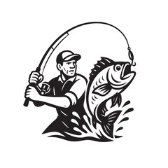 Cartoon vector illustration of a fisherman boy fishing with a rod