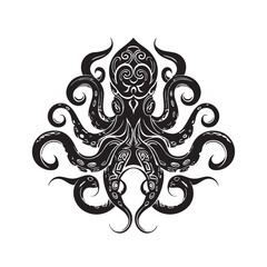 Abstract Floral Tattoo Design with Ornate Swirls and Leaf Elements