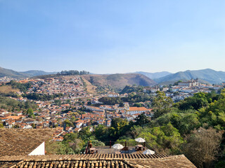 Panoramic view of the city of Ouro Preto with its churches and houses in Portuguese colonial style