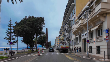 French Riviera. Promenade des Anglais in Nice, Provence-Alpes-Cote d'Azur, France 27 February 2025. 