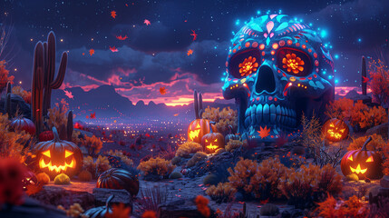 Obraz premium Noche de Halloween Mágica: El Cráneo de Azúcar Gigante