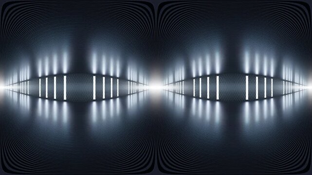 360 vr looping animation of Abstract symmetrical pattern with glowing lines and dark background.