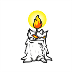 Evil Cartoon Candle Character with Flame