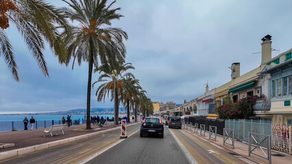 French Riviera. Promenade des Anglais in Nice, Provence-Alpes-Cote d'Azur, France 27 February 2025. 