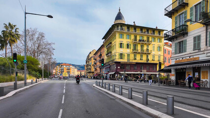 French Riviera. Promenade des Anglais in Nice, Provence-Alpes-Cote d'Azur, France 27 February 2025. 
