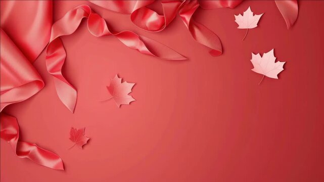 Close-up of red rose petals and maple leaf decorations creating a Canadian-themed festive atmosphere.