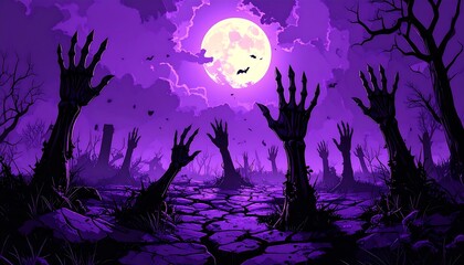 Halloween Night Cemetery Zombie Hands