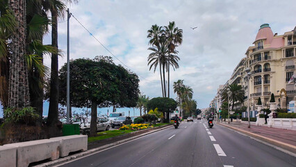 French Riviera. Promenade des Anglais in Nice, Provence-Alpes-Cote d'Azur, France 27 February 2025. 