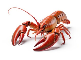 Single red lobster on white background