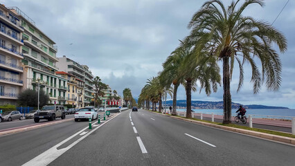 French Riviera. Promenade des Anglais in Nice, Provence-Alpes-Cote d'Azur, France 27 February 2025. 
