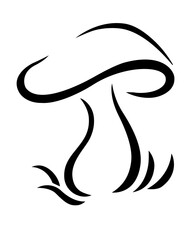 A stylized image of an edible mushroom – a vector silhouette for a logo, pictogram, or stencil. A stylized mushroom in the grass for an icon or sign.