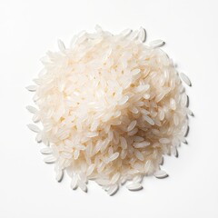 Close-up of uncooked white rice pile.