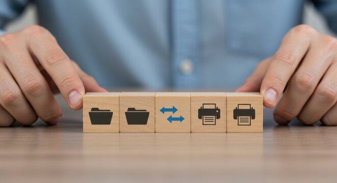 Digital Document Workflow From Folder to Printer with Seamless File Transfer Icons - Powered by Adobe