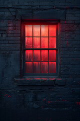 Red light emanates from a window at night