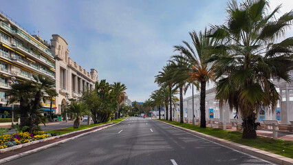 French Riviera. Promenade des Anglais in Nice, Provence-Alpes-Cote d'Azur, France 27 February 2025. 