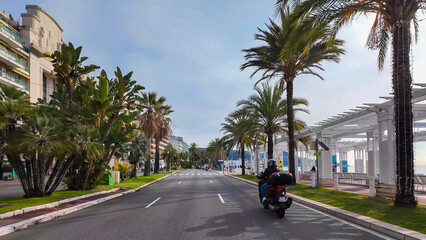 French Riviera. Promenade des Anglais in Nice, Provence-Alpes-Cote d'Azur, France 27 February 2025. 