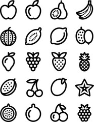 Fruit icons isolated on white background