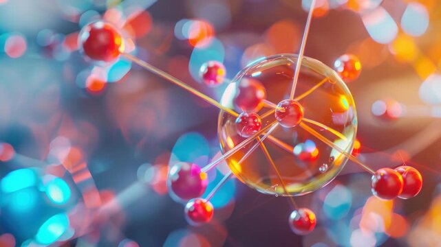 3D artistic representation of molecular structure with different colored elements. Includes atoms, bonds and energy fields.