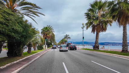 French Riviera. Promenade des Anglais in Nice, Provence-Alpes-Cote d'Azur, France 27 February 2025. 