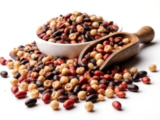 Colorful legume mix in bowl and scoop