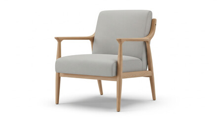 Elegant Gray Armchair with Wooden Frame on Isolated transparent background