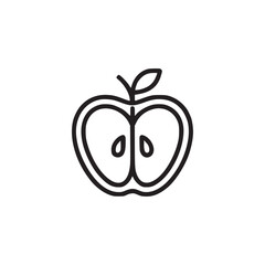 Illustration of a halved apple with seeds, this simple line art icon represents healthy eating, fruit, and organic food in a minimalist design