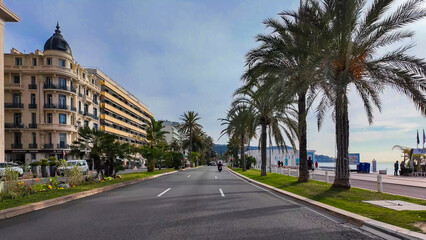 French Riviera. Promenade des Anglais in Nice, Provence-Alpes-Cote d'Azur, France 27 February 2025. 