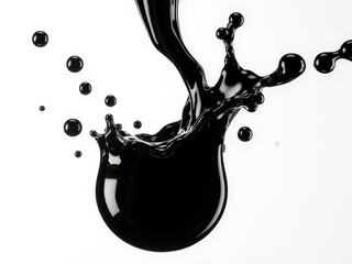 Dynamic black liquid splash on white.