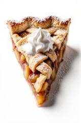 Delicious apple pie slice with whipped cream