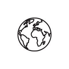 Vector art of world globe icon simple line drawing of the earth with continents and oceans symbol of travel, geography, and environment vector illustration for web, print, or design project