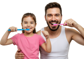 Father and Daughter Brushing Teeth – Joyful Bond in a Daily Routine