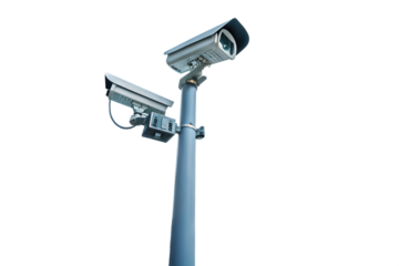 C c t v cameras on isolated poles in a tech setting